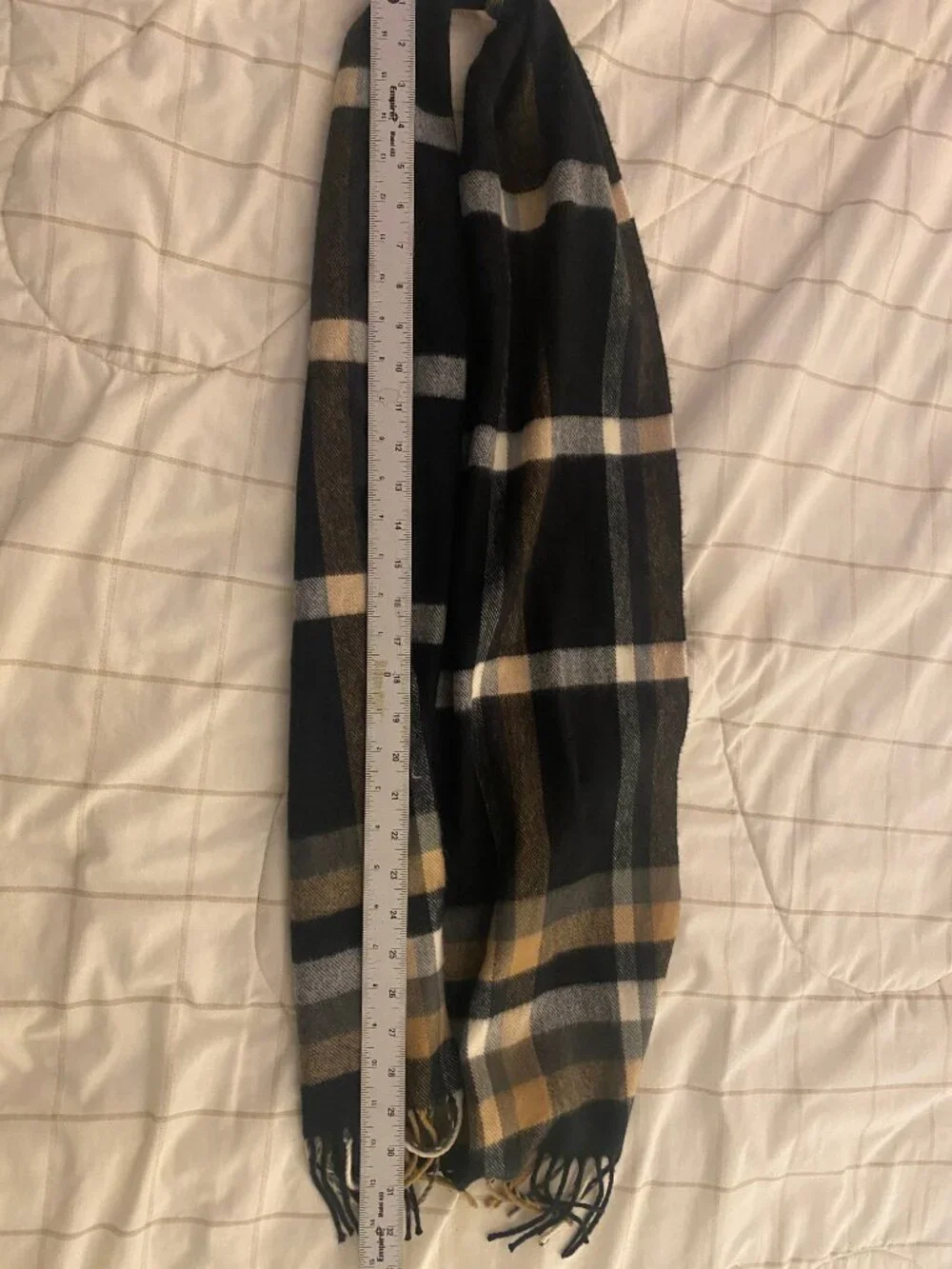 Made in Scotland 100% Cashmere Plaid Scarf 69” x 12” camel, cream, grey, blk